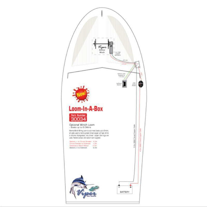 Viper Pro Marine Anchor Winch Wiring Loom To Suit Boats Up To 6m - (Micro/Rapid 1000) set up